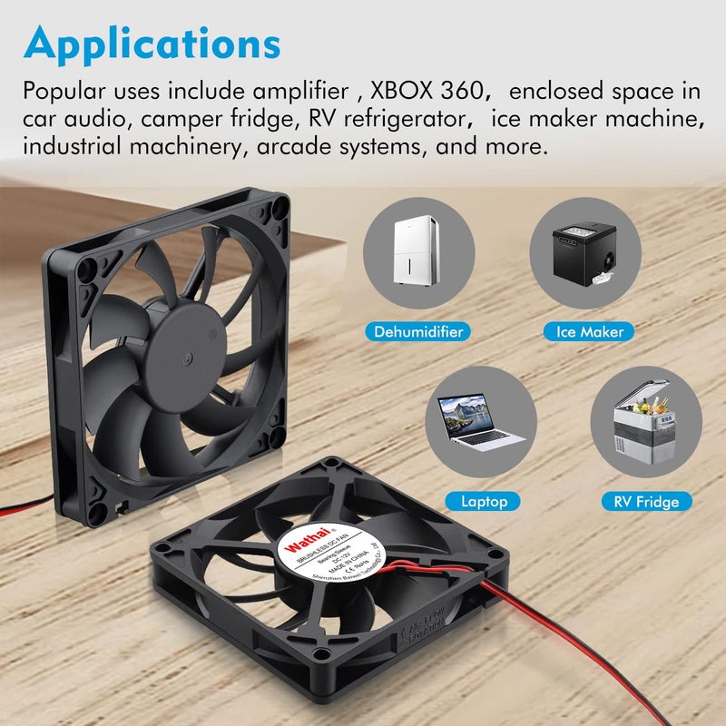 Wathai DC Brushless 12V Cooling Case Fan 80mm x 15mm 3'' 2Pin for Exhaust Replacement Part 2Pack - Image 4
